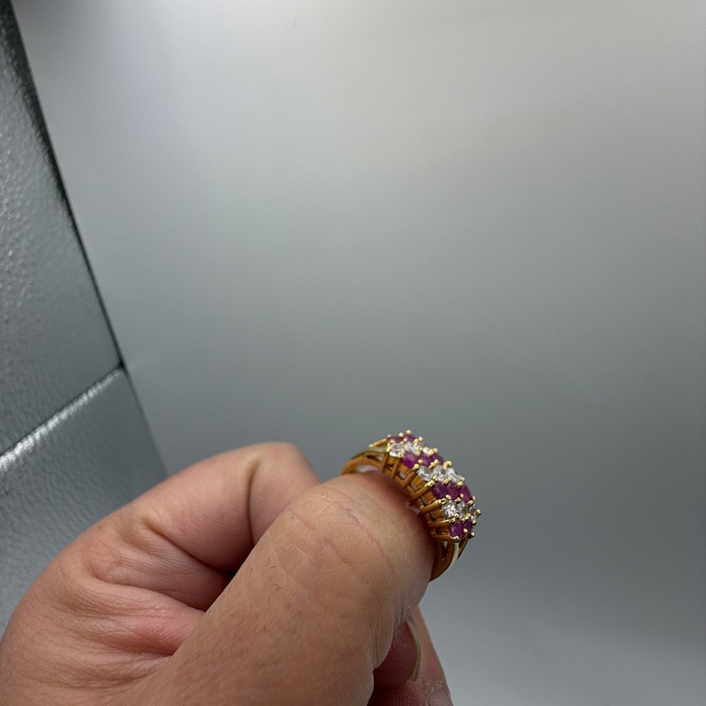 14K HGE Ruby Cluster Ring Size 8 Gold Electroplate Cocktail Statement - Picture 9 of 15